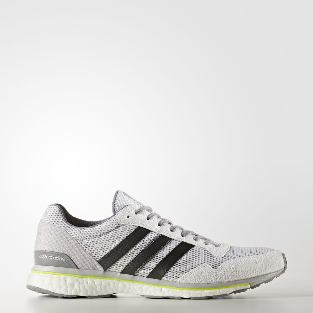 Adidas Adizero Adios 3 - παπουτσια για τρεξιμο ανδρικα - Ασπρα/Γκρι Μεταλλικός/Κίτρινα,Μέγεθος: EU 3